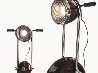 Two Stylish Floor Lamps With Round Illuminated Heads Metal Stands And Leather Bases 3d model