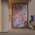 Colorful Abstract Painting With Vibrant Brushstrokes In Modern Interior With Plant And Metal Chair