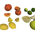 Fresh Assorted Fruits Display With Pumpkin Sliced Guava Limes Lemons And Green Mangoes