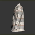 Casual Plaid Shirt with Gray Beige Pink Stripes Long Sleeve Collared Chest Pocket