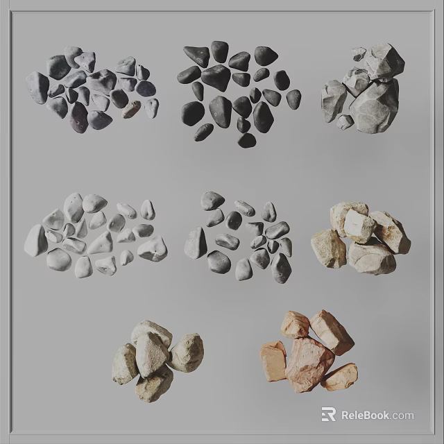 Collection of Natural Stones and Wood Samples with Diverse Colors and Shapes 3d model 