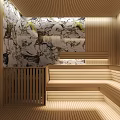 SPA Sauna Interior Design With Wooden Walls Benches And Warm Lighting