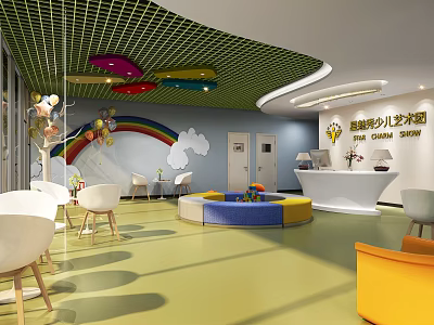 Tiaotiaoxiong Kids Art School Bright Interior With Rainbow Decor Play Area And Colorful Seats 3d model