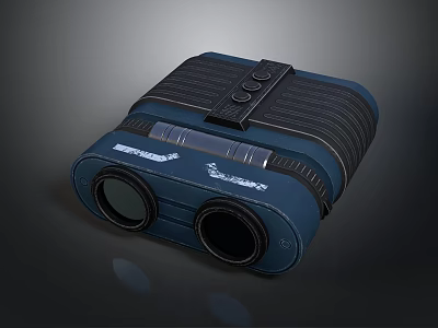 Blue Binoculars Design With Black Strap Buttons And Dual Lenses 3d model