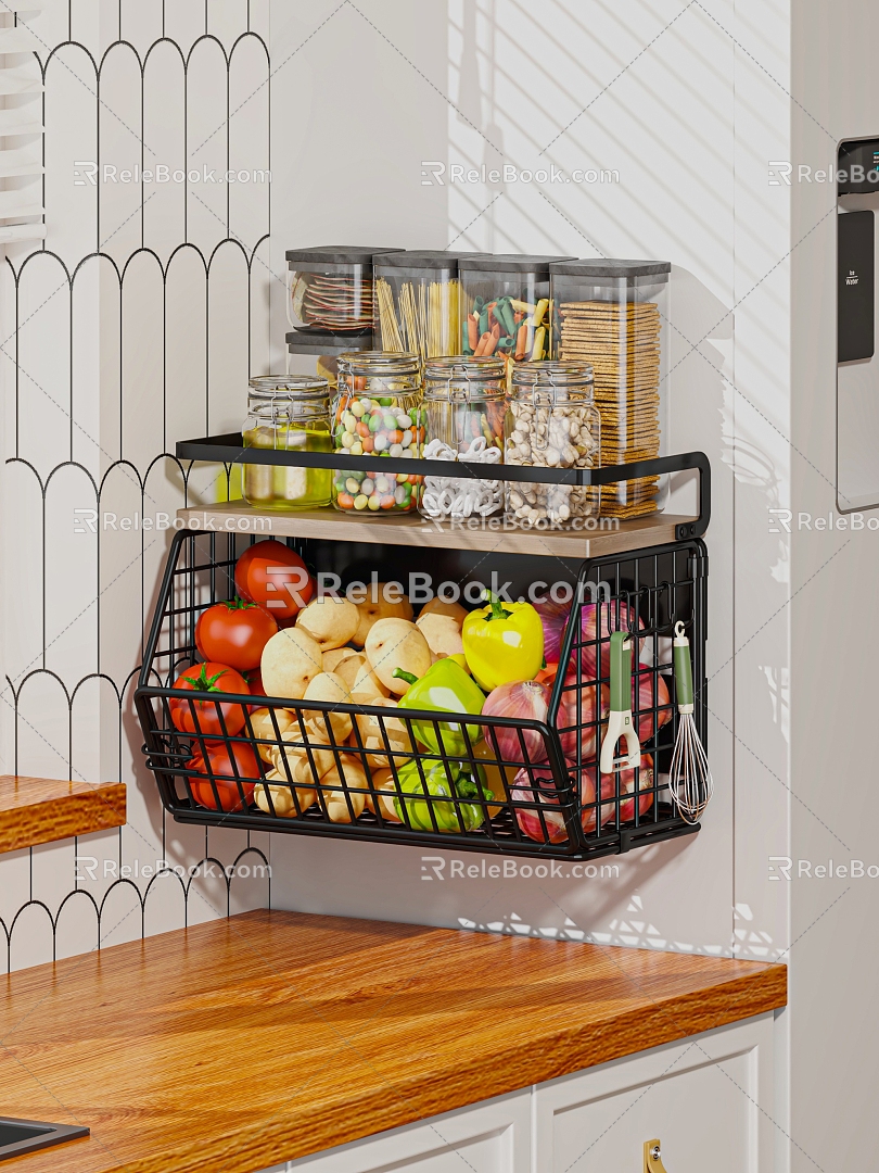 Modern Kitchen Storage Rack Refrigerator Hanger Vegetable Blue Vegetable seasonings Rack 3d model