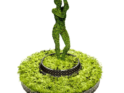 Human Shaped Topiary Bush Sculpture With Decorative Base And Green Lawn 3d model