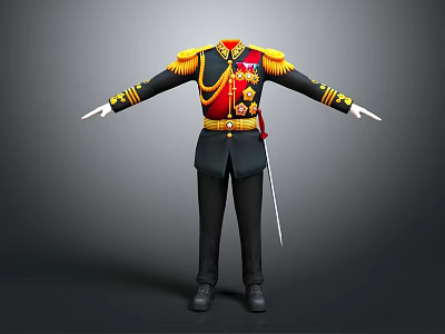 Ornate Military Uniform Design With Golden Epaulets Red Sash And Sword 3d model