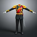Ornate Military Uniform Design With Golden Epaulets Red Sash And Sword