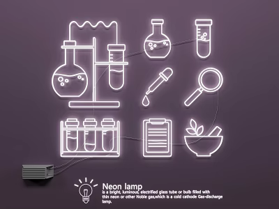 Modern Neon Lamp Combination With Lab Equipment Elements For Decorative Use 3d model