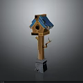 Wooden Bird House With Blue Roof On Stone Base For Garden Birds