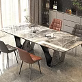 Modern Elegant Dining Table Set With Marble Top Black Metal Legs And Four Chairs
