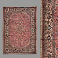 Traditional Square Area Rug With Intricate Floral Patterns And Red Blue Accents