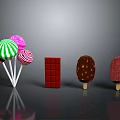 Assorted Colorful Desserts Display Featuring Lollipops Chocolate Bar And Chocolate Strawberry Ice Cream