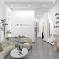 Modern Beauty Salon Interior With Relaxing Sofa Green Plants And White Sculptures