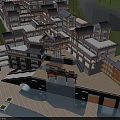 Traditional Modern Commercial Street Architecture With Green Trees And Waterfront Buildings