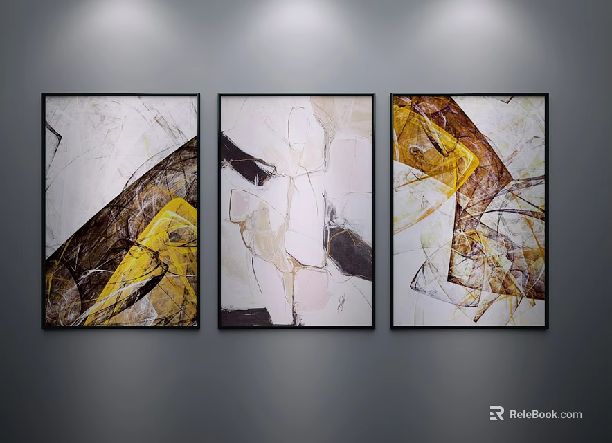 Modern Abstract Paintings with Geometric Patterns and Warm Tones Wall Art 3d model 