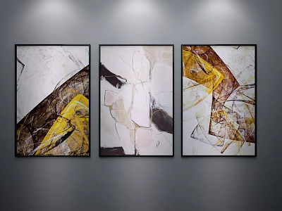 Modern Abstract Paintings with Geometric Patterns and Warm Tones Wall Art 3d model
