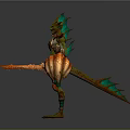 Game Movie Character With Green Skin Horned Head And Orange Warrior Armor Design