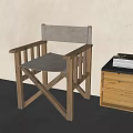 Minimalist Leisure Chair with Wooden Frame Linen Seat and Side Cabinet with Books