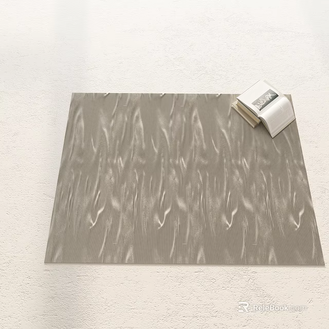 Light Brown Square Rug With Textured Wave Pattern and Open Book on Floor 3d model
