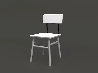 White Modern Minimalist Dining Chair With Simple Backrest And Sturdy Legs 3d model