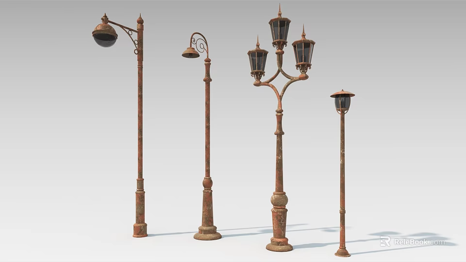 Vintage Floor Lamps Collection With Rustic Metal Design And Ornate Details 3d model 