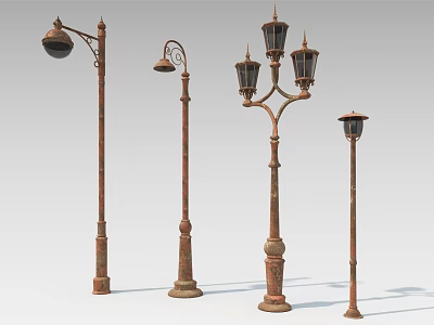 Vintage Floor Lamps Collection With Rustic Metal Design And Ornate Details 3d model