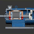 Blue Electric Motor Cutaway View With Copper Coils Fan And Base Structure