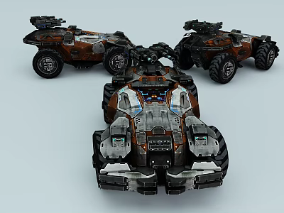 Advanced Military Weapon Systems On Brown Black Armored Combat Vehicles With Mechanical Turrets 3d model