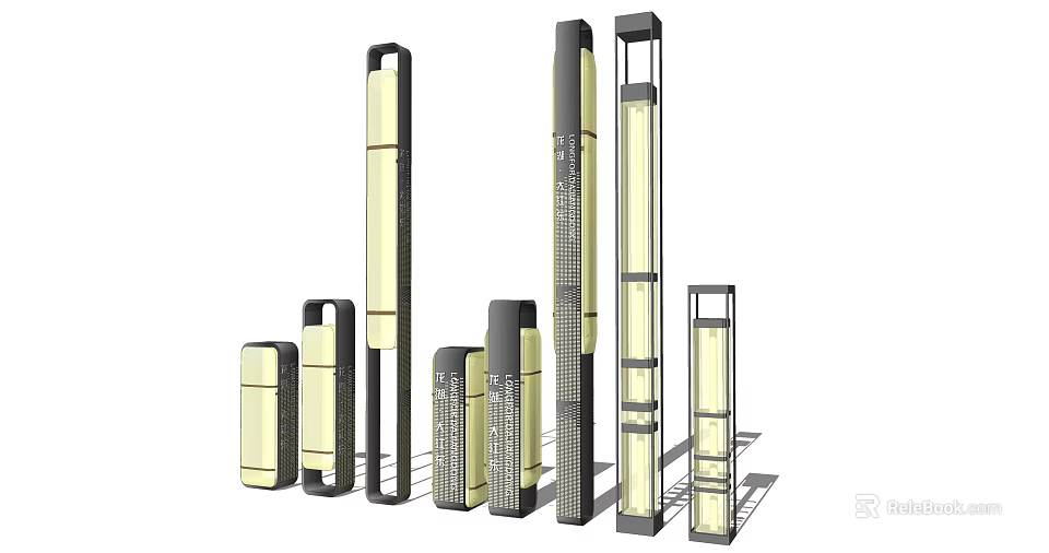 Modern Outdoor Lights With Various Column Designs And Warm Yellow Illumination 3d model 