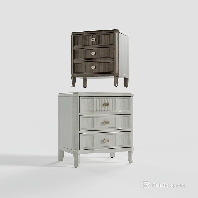 Modern Gray Nightstands With Wood Grain Finish Metal Handles And Drawers 3d model 