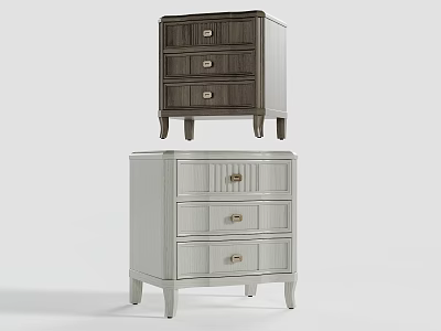 Modern Gray Nightstands With Wood Grain Finish Metal Handles And Drawers 3d model