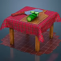 Wooden Table With Red Checkered Tablecloth Cutting Board Cucumber Slices Knife And Whole Cucumber