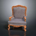 Classic Carved Wooden Frame Armchair With Gray Upholstery And Decorative Legs