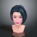 3D Character Female Head Model With Short Black Hair Blue Eyes And Pink Lips