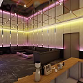 Modern KTV Lounge Interior With Luxury Sofas Coffee Tables TV Screen And Lighting Decorations