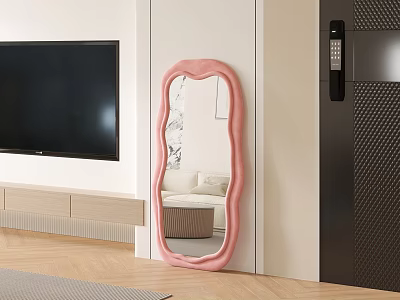 Pink Wall Mirror Adds Style To Modern Living Room 3d model