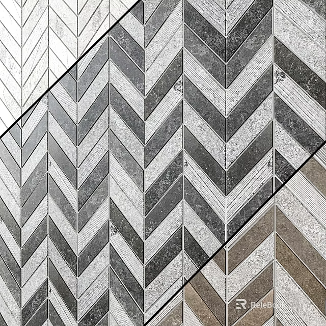 Herringbone Pattern Tiles In Black And White For Modern Interior Wall Design 3d model 