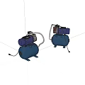 Two Blue Industrial Air Compressors with Purple Motors and Steel Tanks
