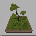 Arbor with Green Leaves in Square Planter Landscape with Grass and Small Shrubs