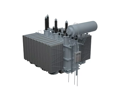 High Voltage Industrial Transformer With Cooling Radiator And Insulating Bushings 3d model