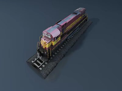 Maroon and Yellow Model Train on Detailed Miniature Railroad Tracks 3d model