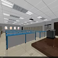 Modern Laboratory Interior Design With Blue Workbenches Rolling Stools And Wall Cabinets 3d model
