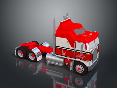 Red Semi Truck Model With White Stripes Chrome Details And Multiple Wheels 3d model