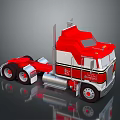 Red Semi Truck Model With White Stripes Chrome Details And Multiple Wheels