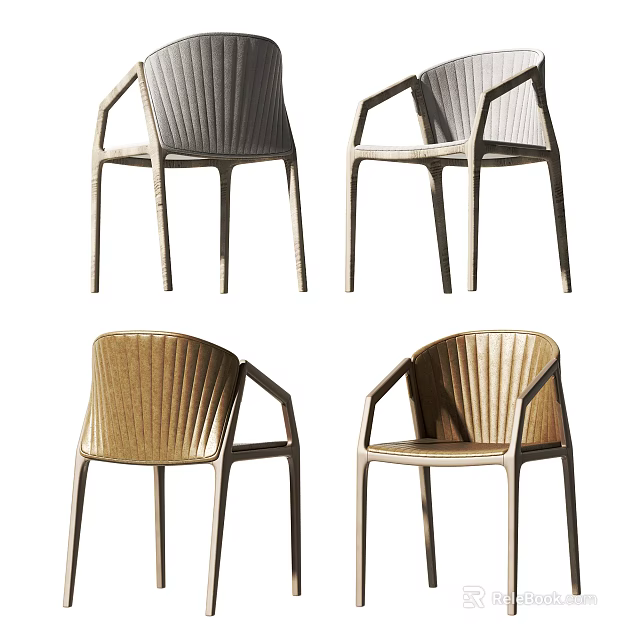 Modern Style Dining Chairs With Armrests And Striped Backrest In Multiple Tones 3d model 