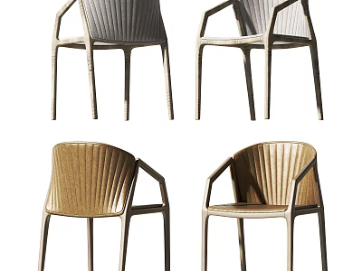 Modern Style Dining Chairs With Armrests And Striped Backrest In Multiple Tones 3d model