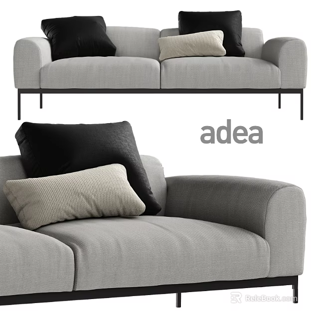 Modern Gray Sofa Set With Black And Beige Pillows And Metal Legs 3d model 
