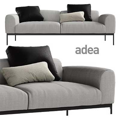 Modern Gray Sofa Set With Black And Beige Pillows And Metal Legs 3d model