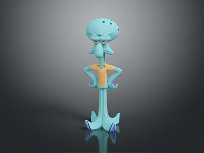 Cartoon Fantasy Creature Character 3D Model With Blue Body Yellow Torso And Long Limbs 3d model